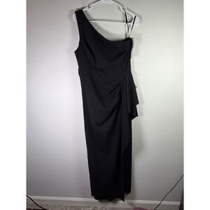 XSCAPE Womens One Shoulder Ruffle Evening Gown Black 16P